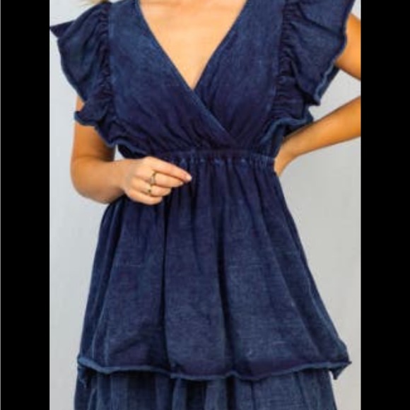 white birch Dresses & Skirts - White Birch Denim Dreaming Blue Ruffle Dress Fit Flare sz xL